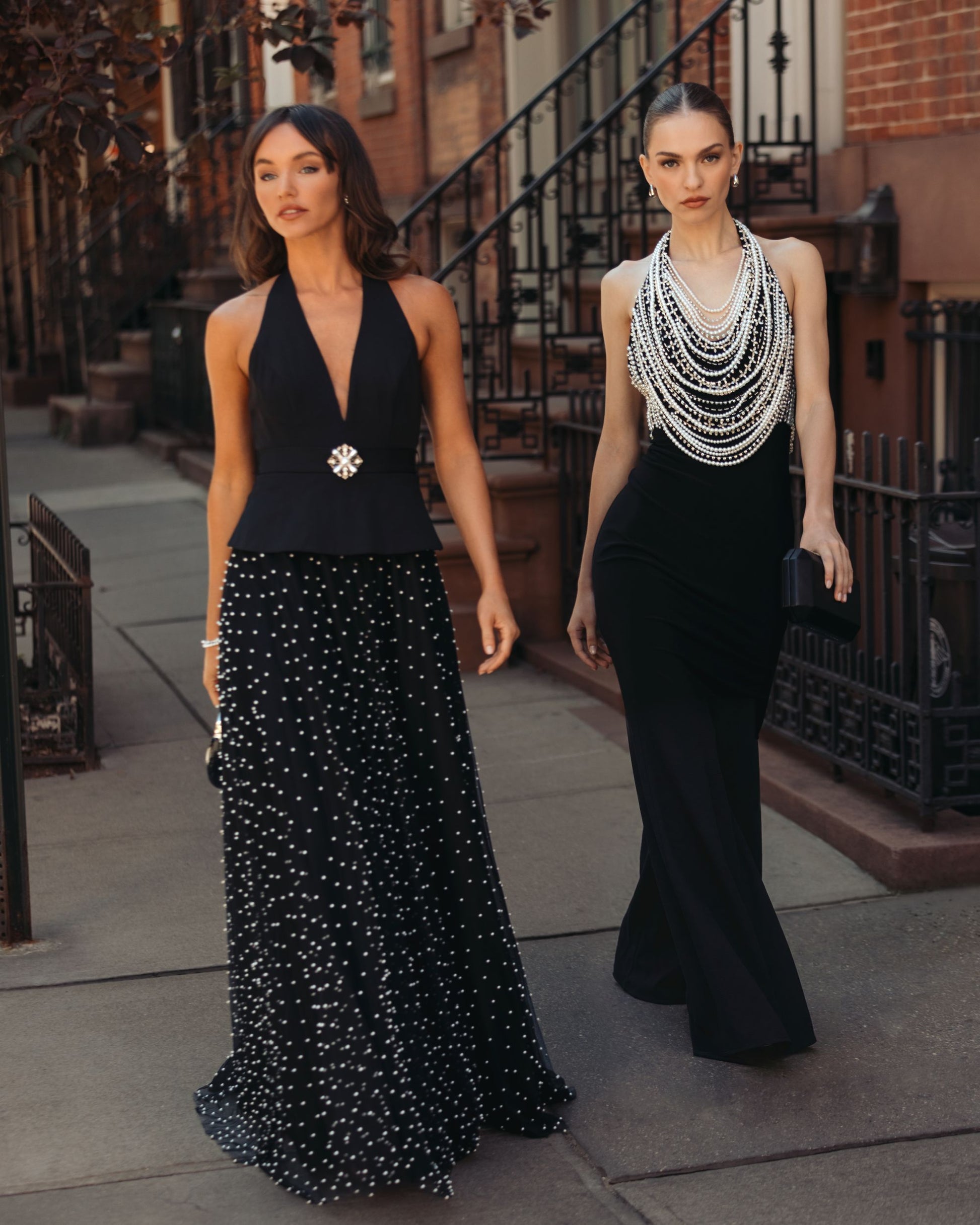Black Beaded Halter Neck Jersey Gown - Ieena for Mac Duggal