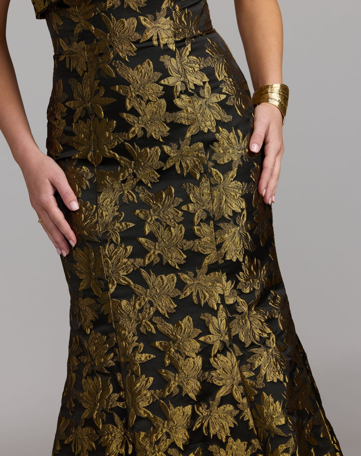 Gold Metallic Strapless Brocade Mermaid Midi Dress - Mac Duggal