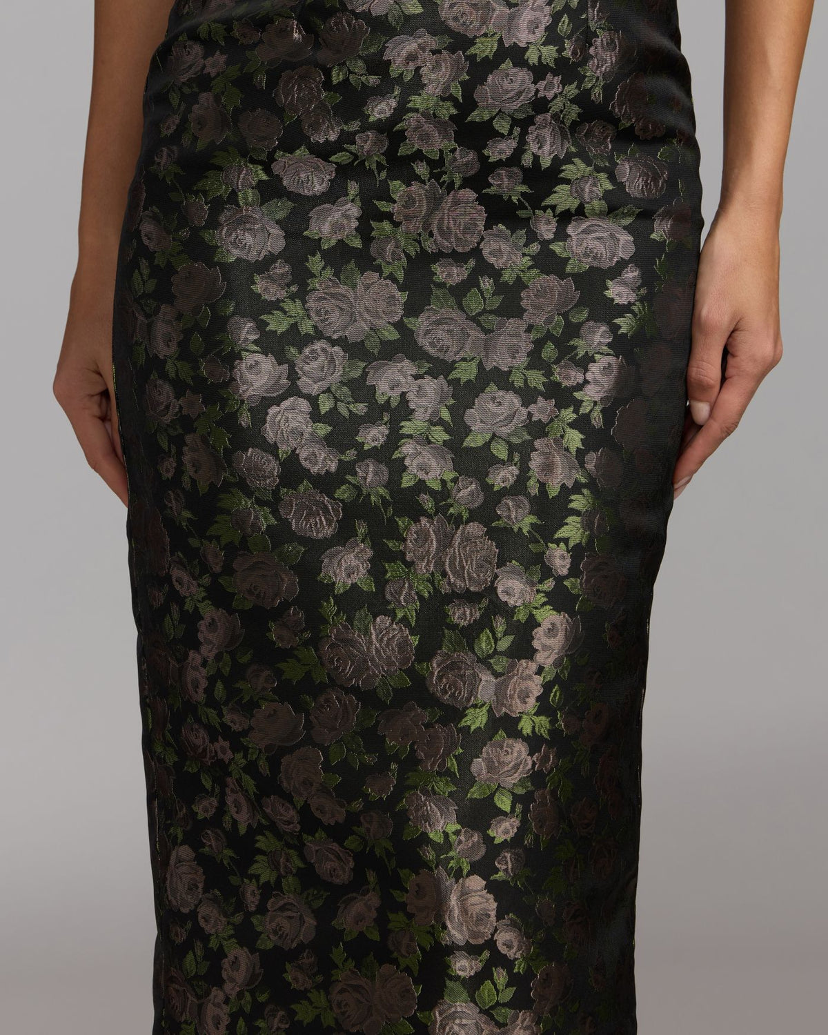 Black Floral Brocade Midi Dress Mac Duggal