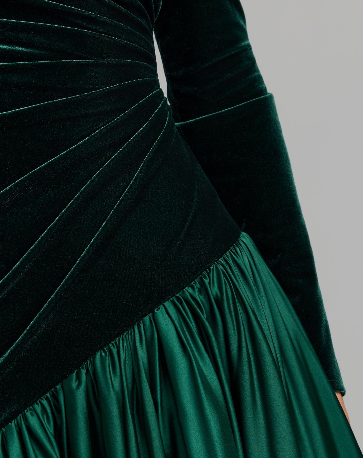 Emerald Green Velvet Bodice Long Sleeve Charmeuse Gown - Ieena for Mac Duggal