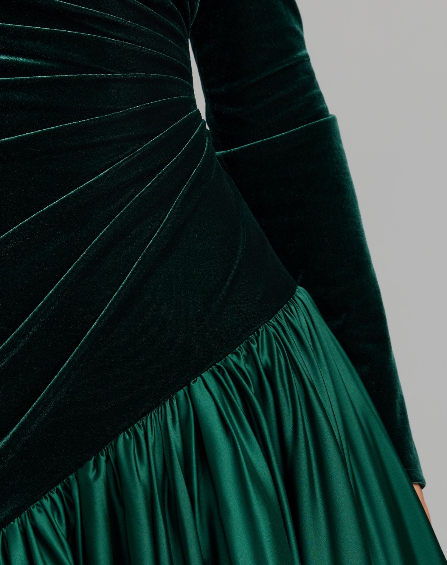 Emerald Green Velvet Bodice Long Sleeve Charmeuse Gown - Ieena for Mac Duggal