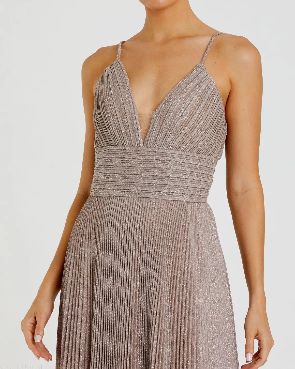 Pink Shimmer Pleated V-Neck Gown - Mac Duggal Pink Shimmer Pleated V-Neck Gown - Mac Duggal