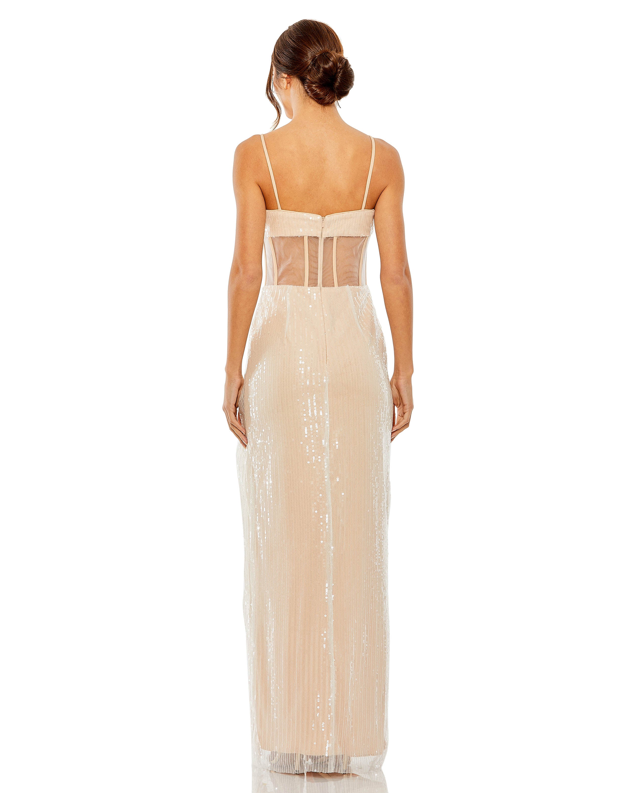 Thin Strap Sequin Sheer Bodice Gown With Slit | Sample | Sz. XS