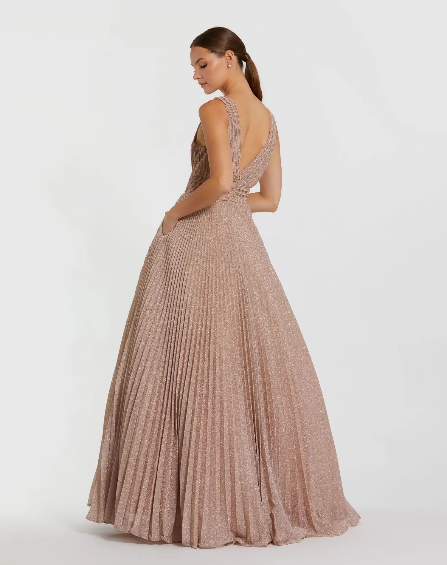 Pink Shimmering Pleated Sleeveless Gown - Mac Duggal