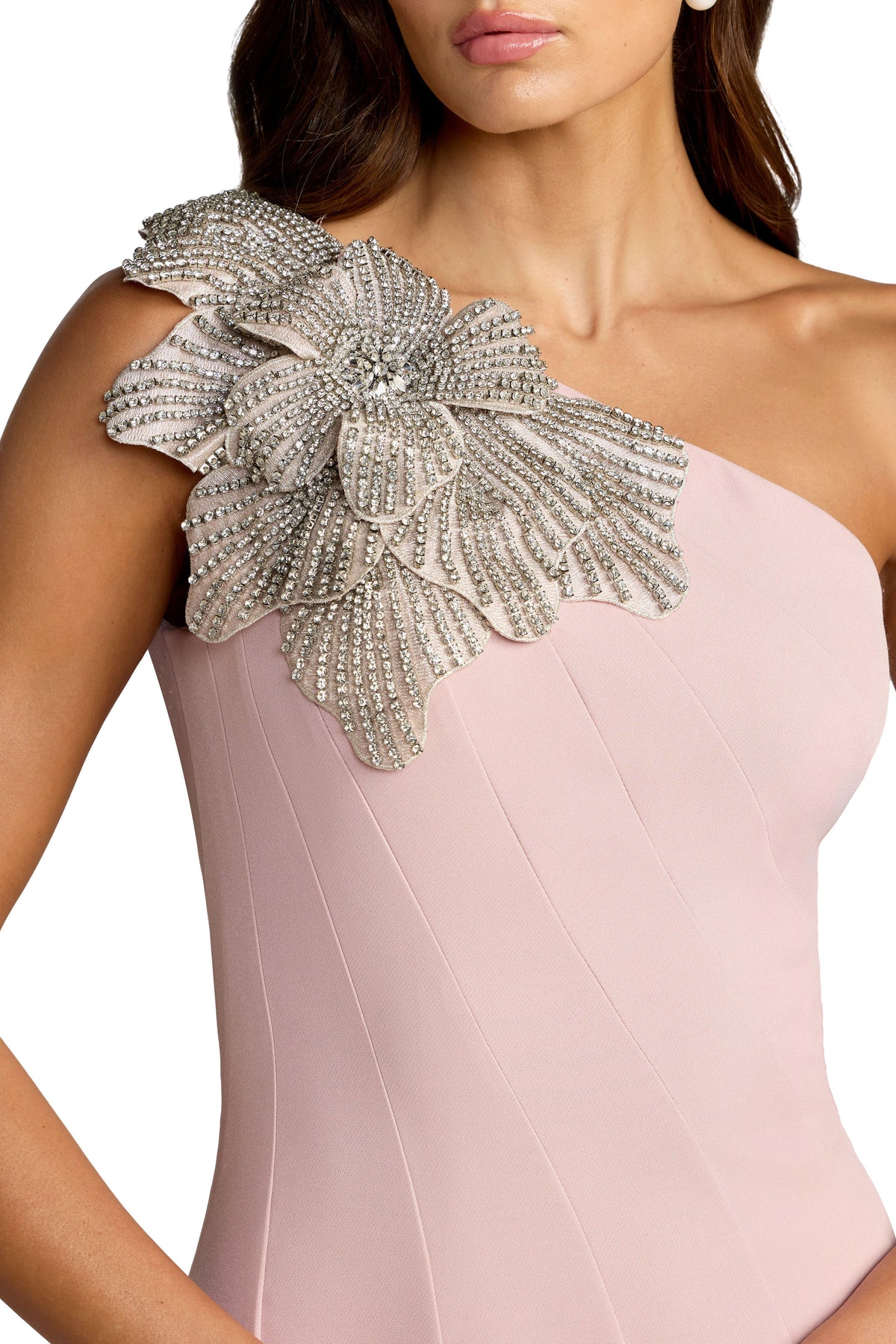 Petite Crepe One Shoulder Gown With Flower Detail - Rose,2P