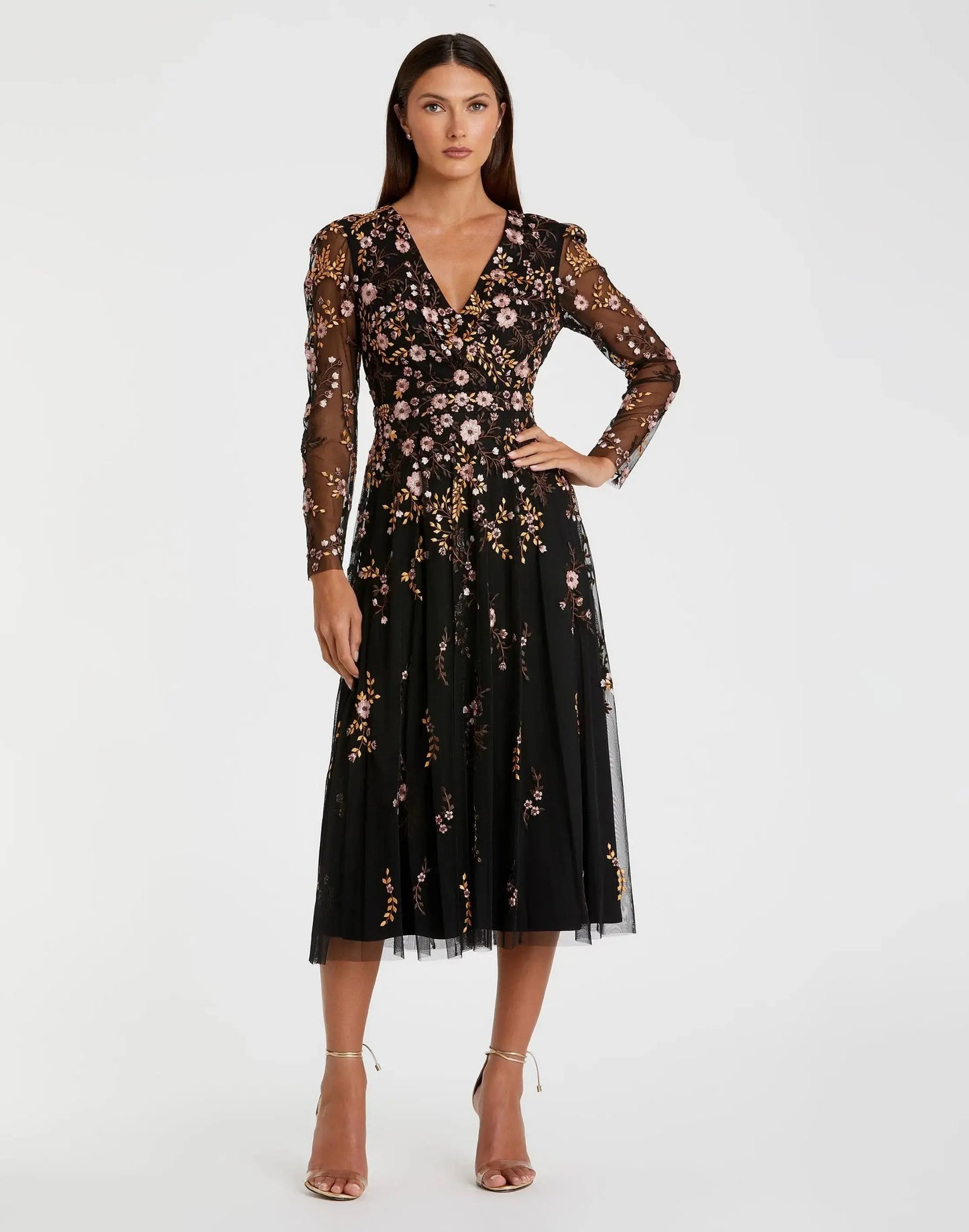 Black Multicolor Floral Embroidered A-Line Cocktail Dress Black Multicolor Floral Embroidered A-Line Cocktail Dress