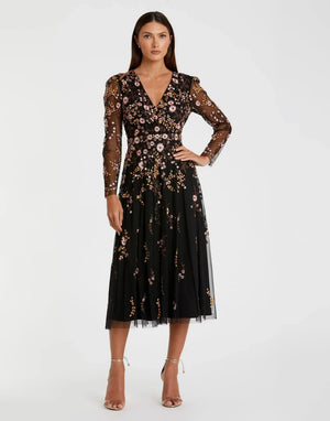 Mac Duggal Floral Embroidered A-Line Cocktail Dress - Black