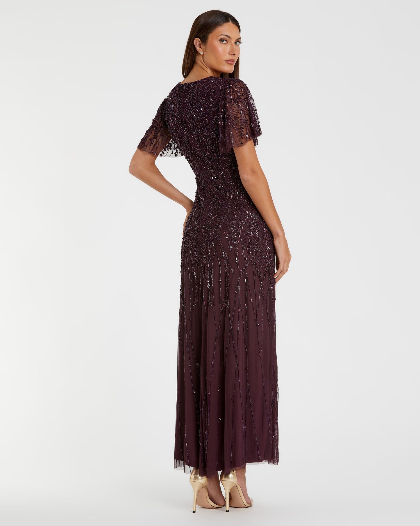 Embellished Flutter Sleeve Gown