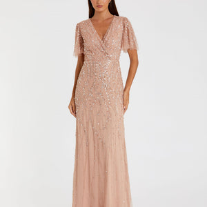 Embellished Flutter Sleeve Gown