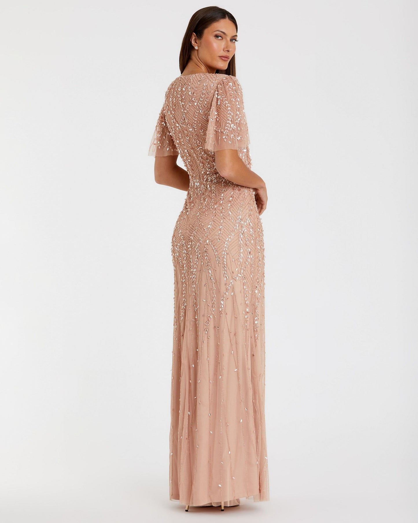 Embellished Flutter Sleeve Gown