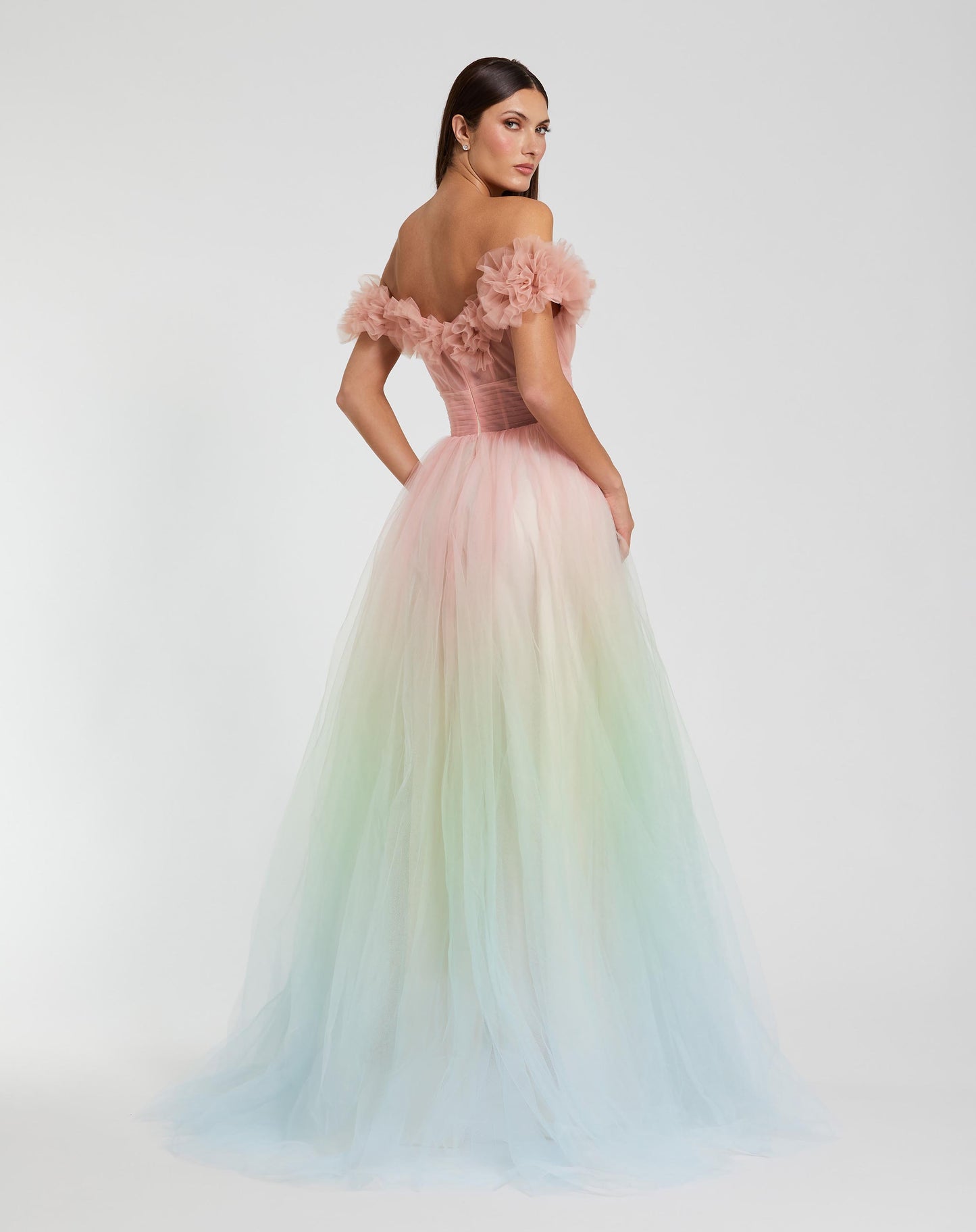 Multicolor Off The Shoulder Ombre Tulle Ballgown