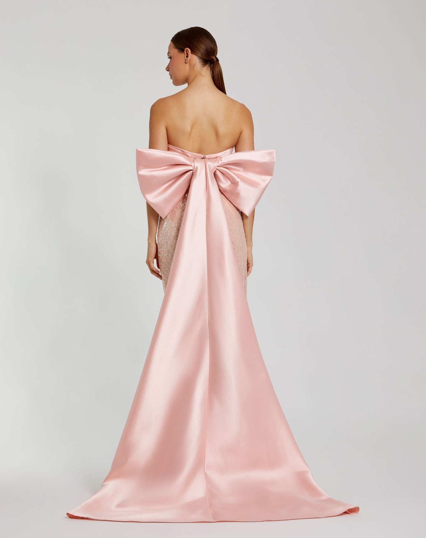 Pink Strapless Embellished Gown With Back Bow Detail