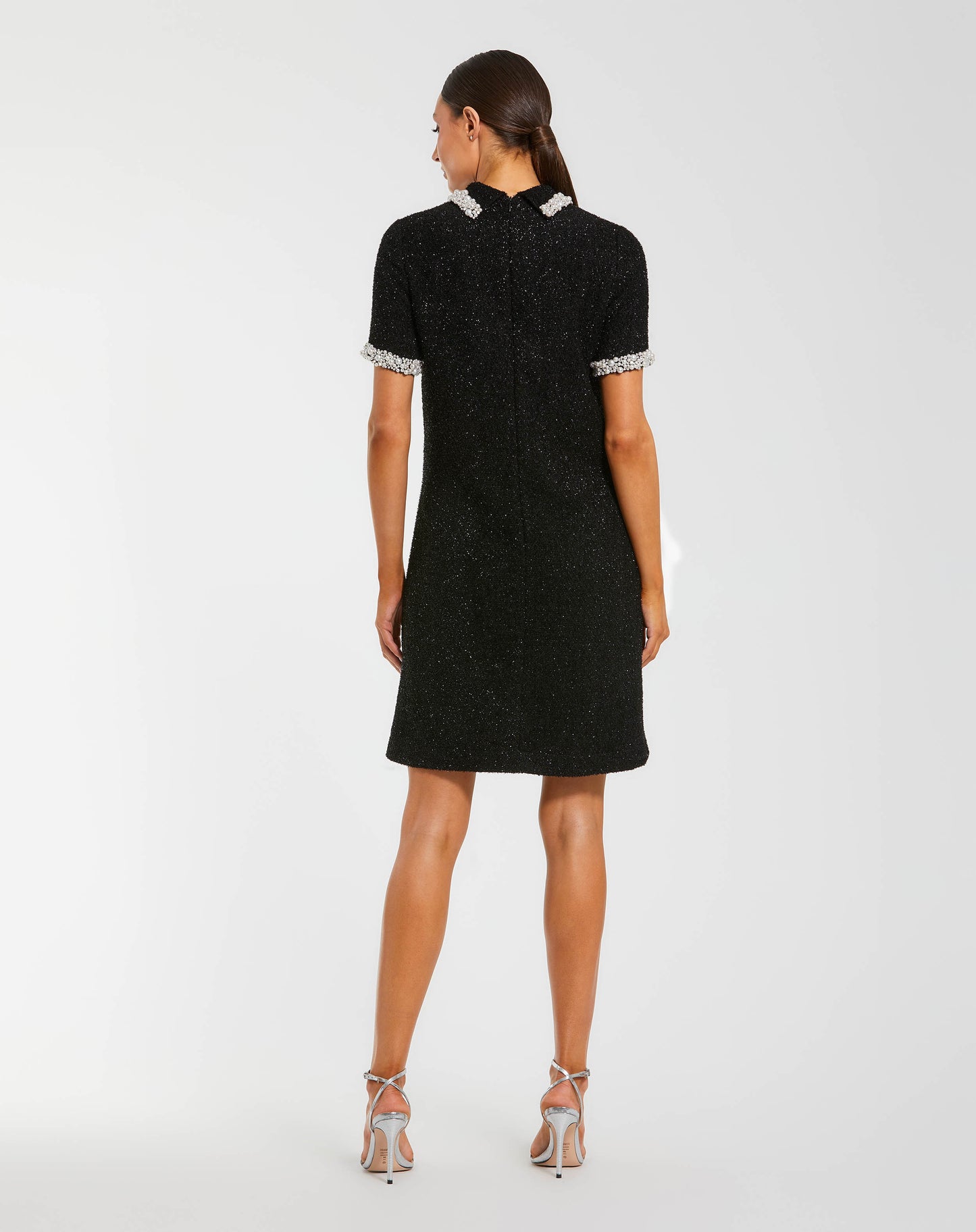 Black Pearl Trim Boucle Mini Dress Mac Duggal