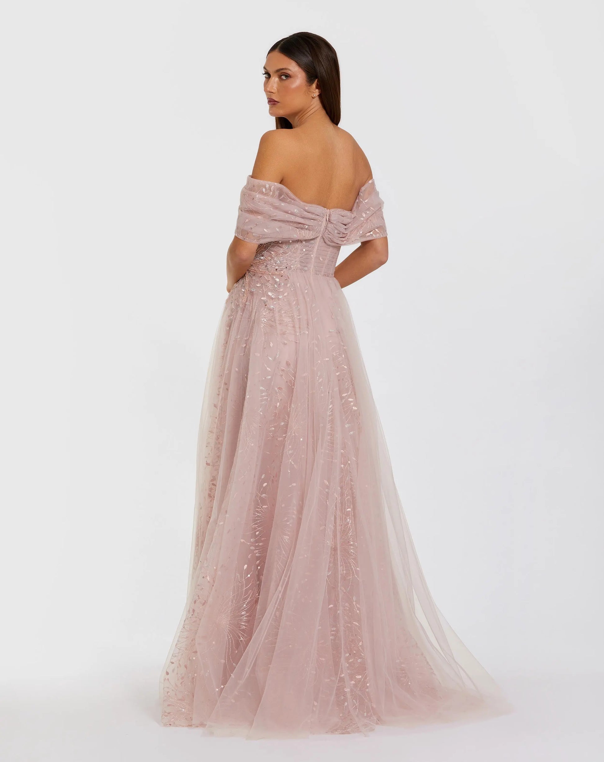 Pink Embroidered Tulle Off The Shoulder Ball Gown - Mac Duggal