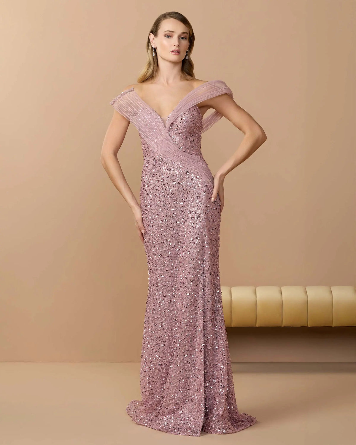Blush Embellished Strapless Gown With Sculptural Drape - Mac Duggal