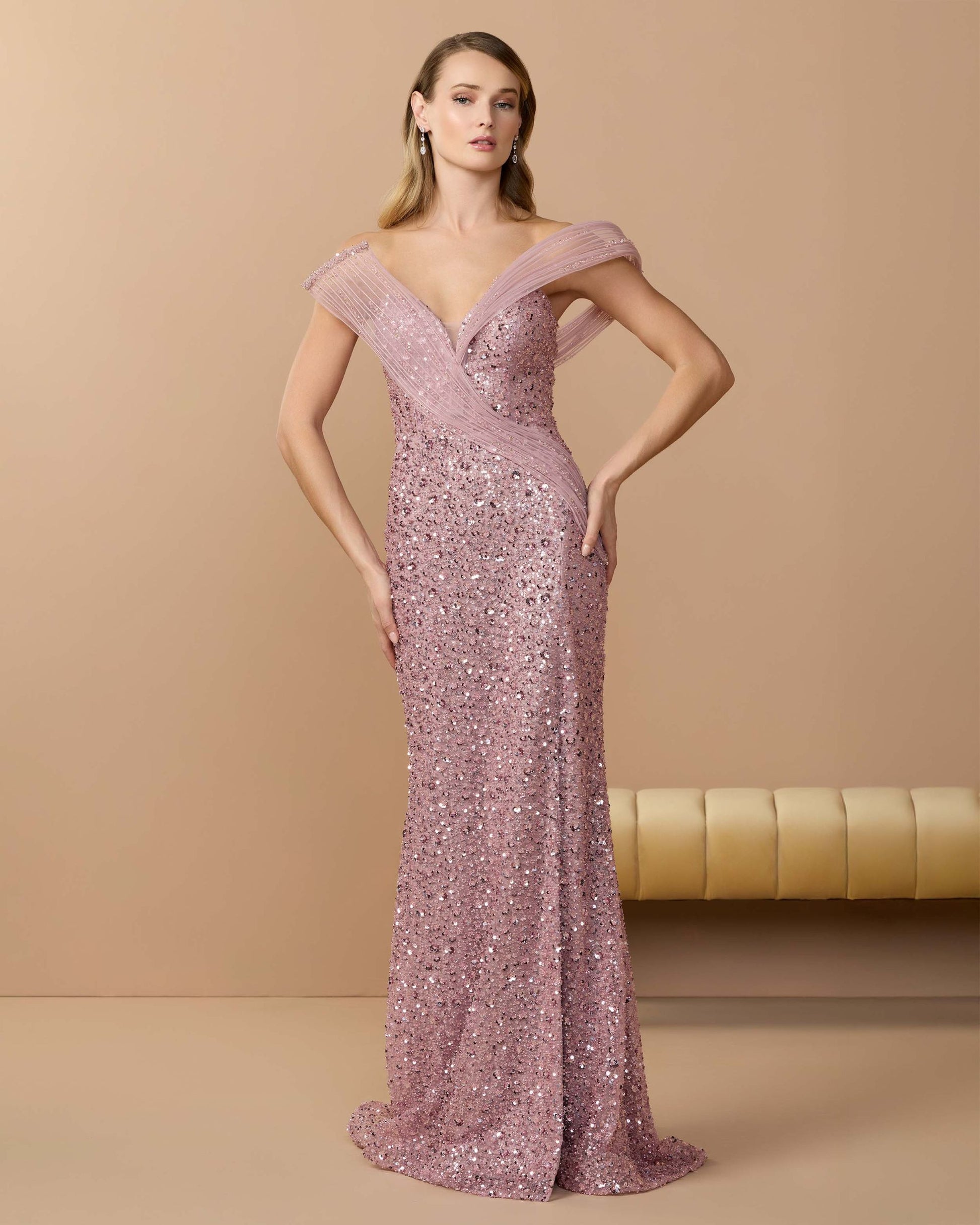 Pink Embellished Strapless Gown with Sculptural Drape - Mac Duggal