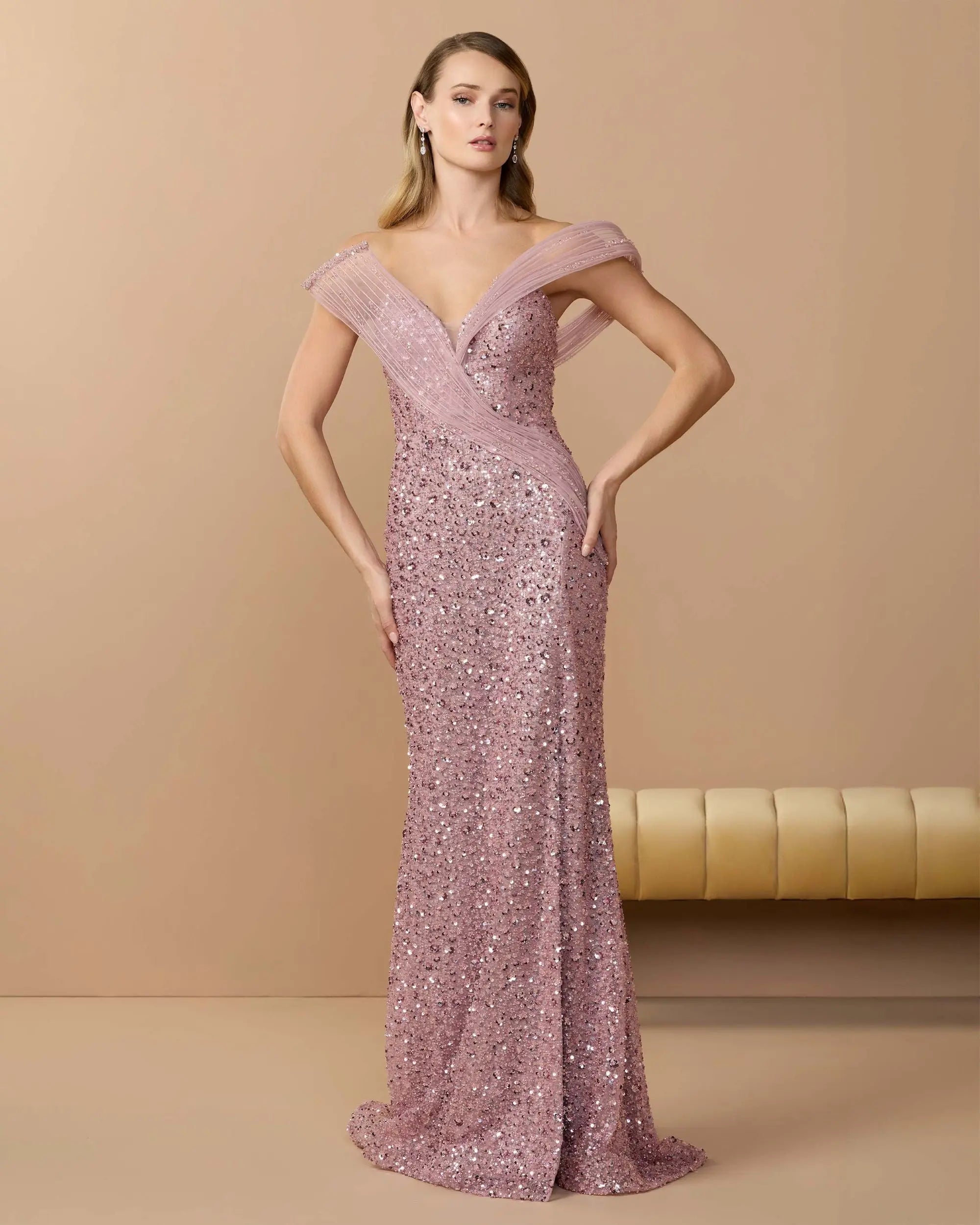 Pink Embellished Strapless Gown with Sculptural Drape - Mac Duggal