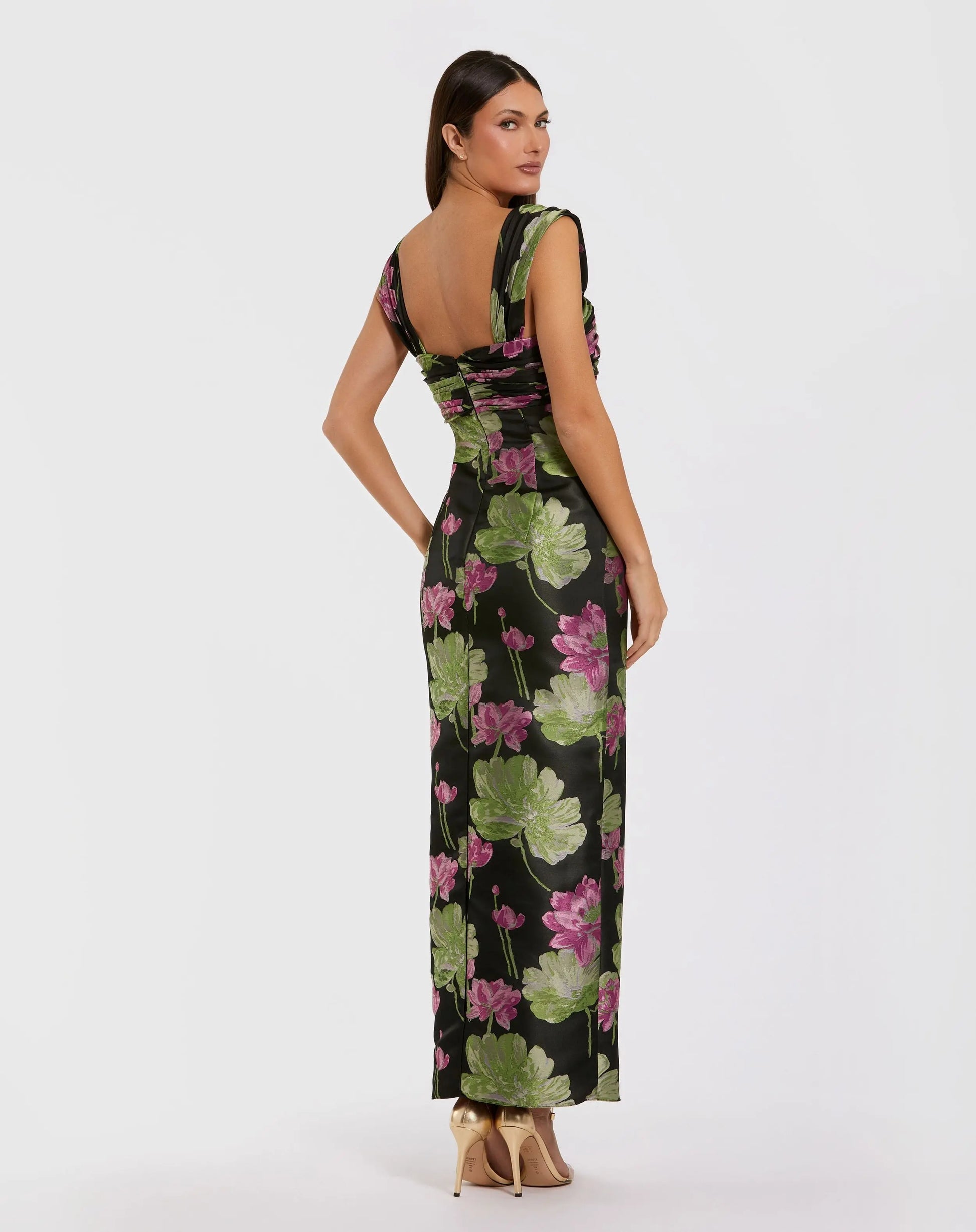 Black Sleeveless Floral Maxi Dress With Ruffle Detail | Mac Duggal Black Sleeveless Floral Maxi Dress With Ruffle Detail | Mac Duggal