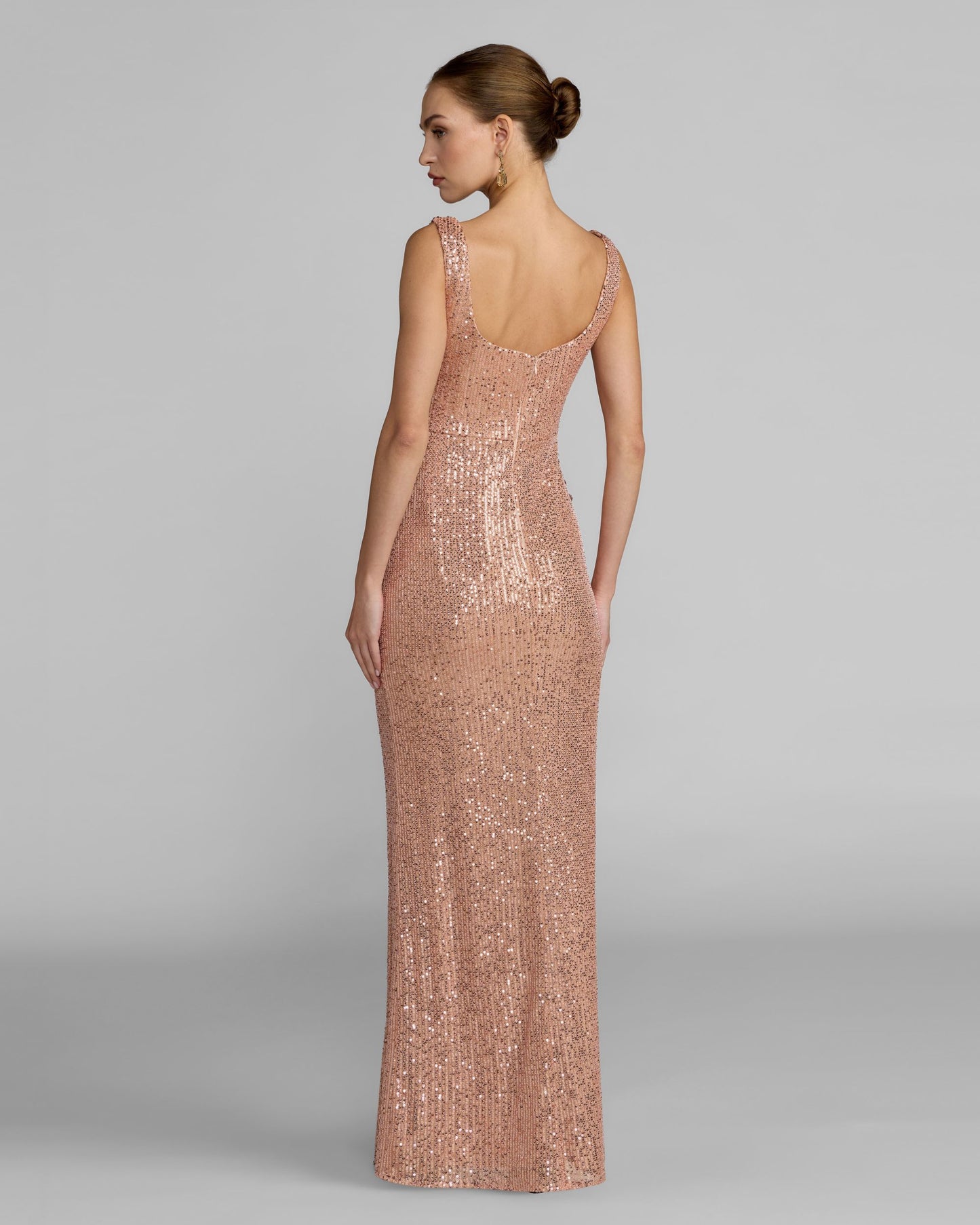 Light Pink Sequin Column Gown With 3D Flowers Ieena for Mac Duggal