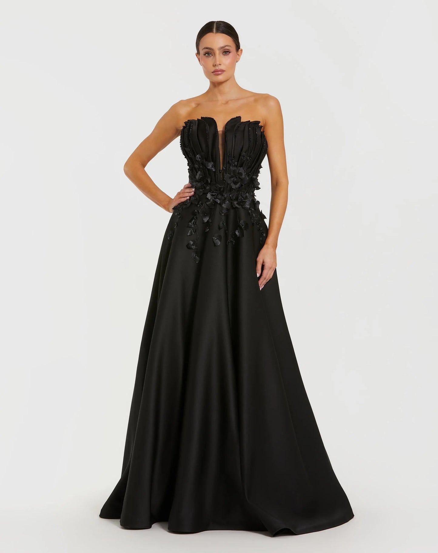 Strapless Satin Floral Beaded Embellished Ballgown - Mac Duggal