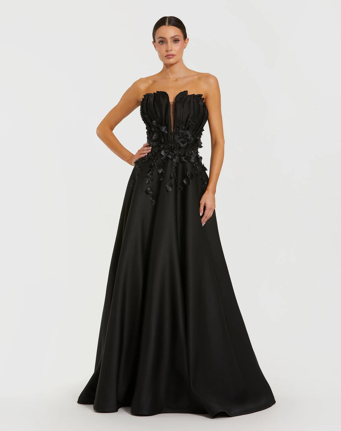 Strapless Satin Floral Beaded Embellished Ballgown - Mac Duggal