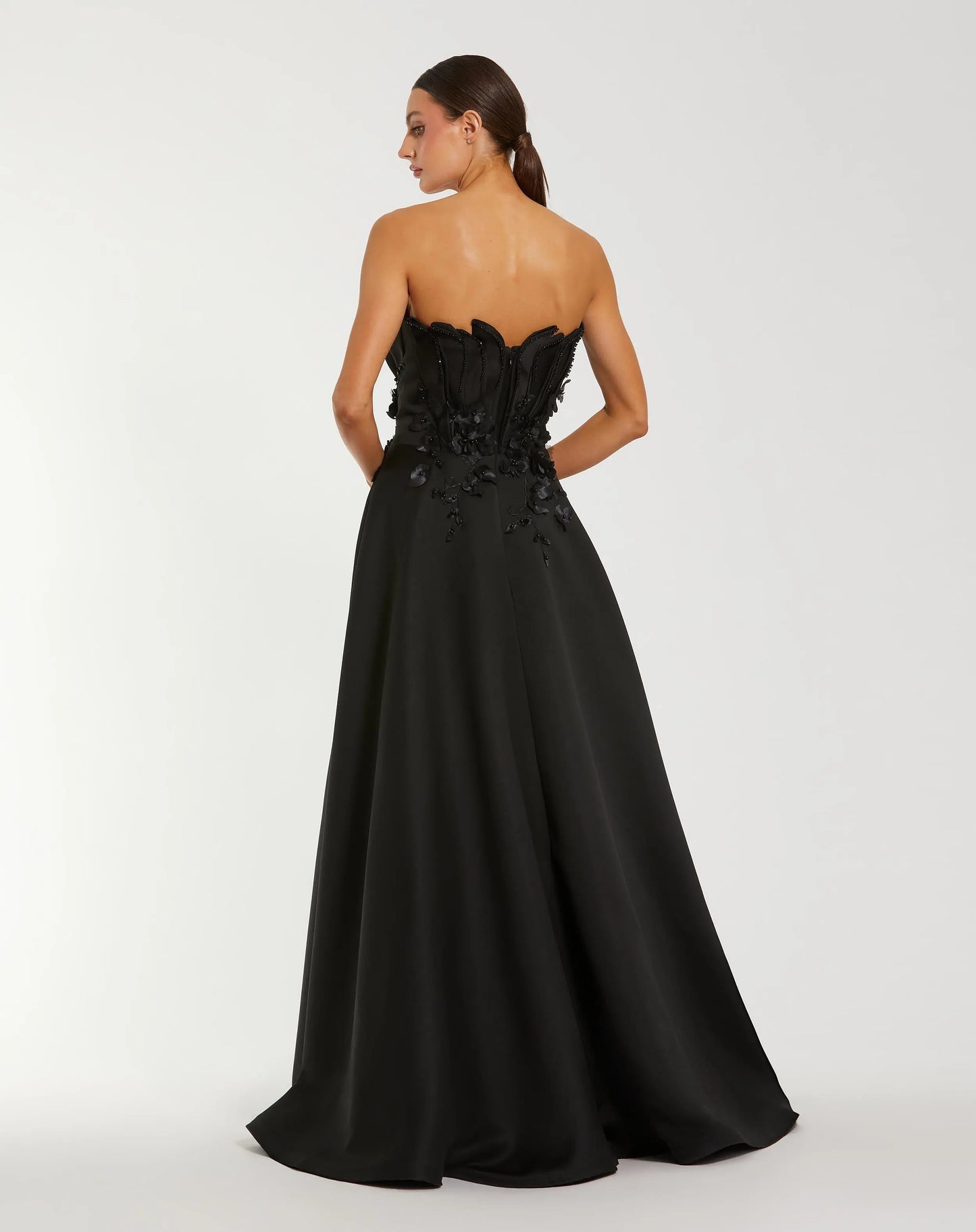 Strapless Satin Floral Beaded Embellished Ballgown - Mac Duggal