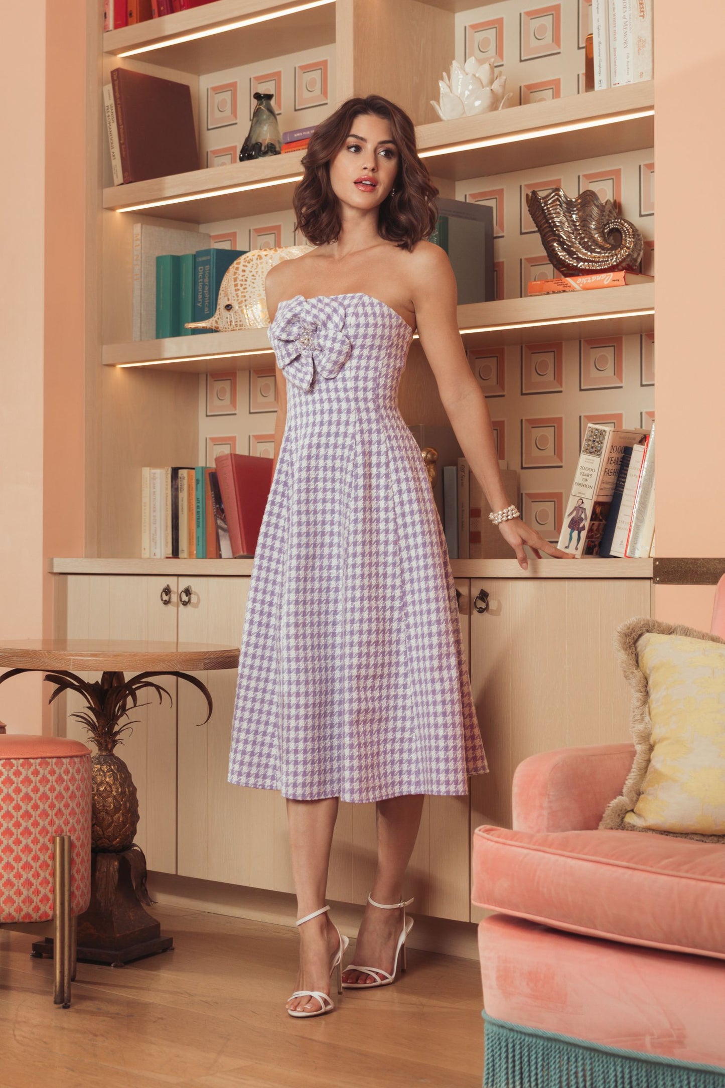 Purple Embellished Boucle Strapless Midi Dress Ieena for Mac Duggal