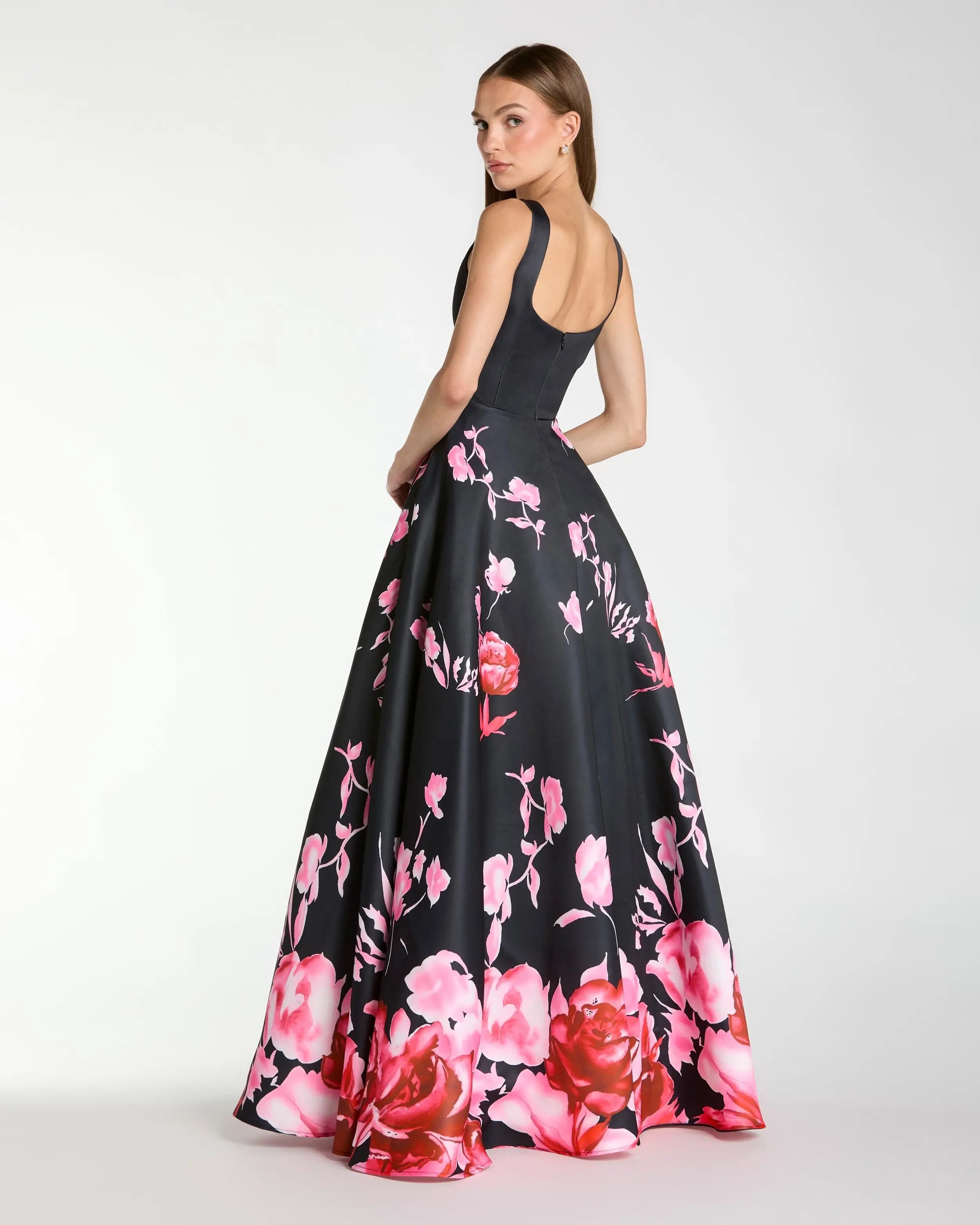 Black Square Neck Floral Print Ball Gown Ieena for Mac Duggal
