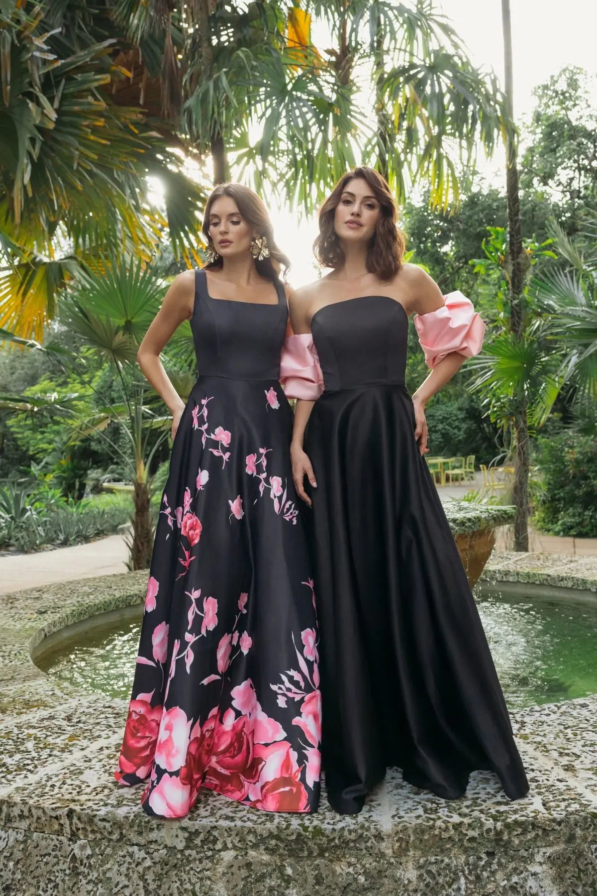 Black Satin Off The Shoulder Puff Sleeve Ball Gown - Ieena for Mac Duggal