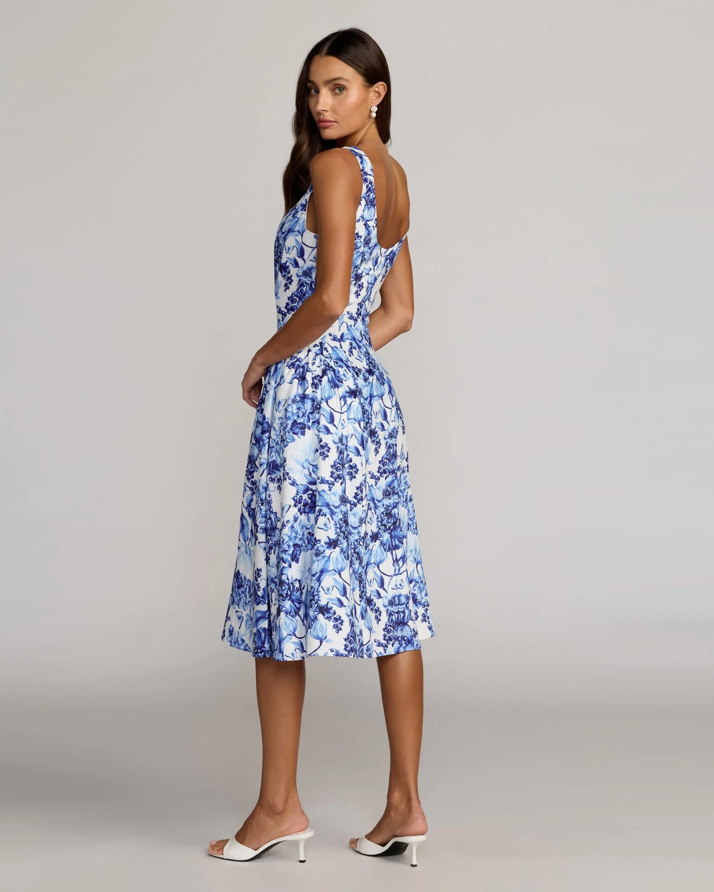 Blue Floral Printed Sleeveless Midi Dress ieena for Mac Duggal