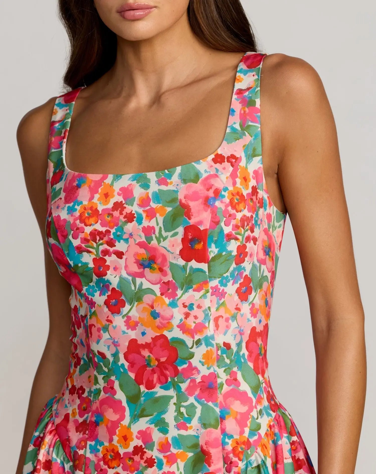 Multicolor Sleeveless Floral A-Line Midi Dress