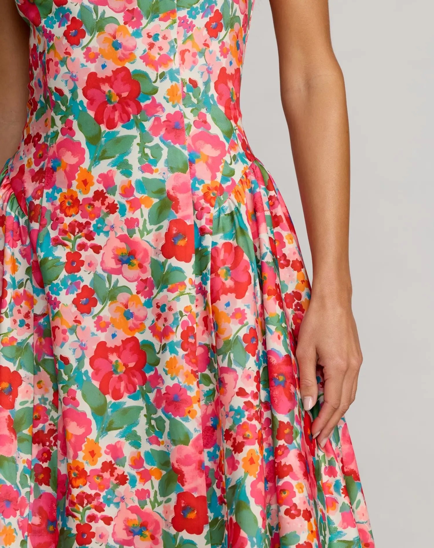 Multicolor Sleeveless Floral A-Line Midi Dress - Ieena for Mac Duggal