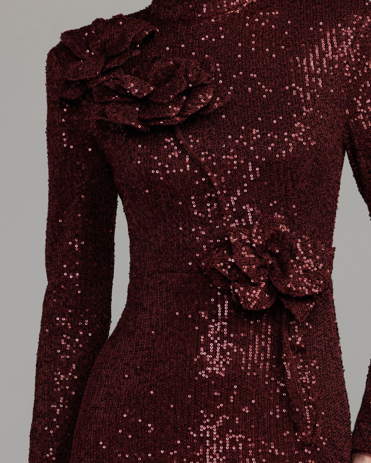 burgundy sequin dress long sleeve Mac Duggal - Gown With Flowers %20The%20product%20images%20(without%20model)%20are%20closest%20to%20the%20true%20color%20of%20the%20item Print:Cosmic Floral sexy evening dresses Conrad Maternity Dress Clothing
