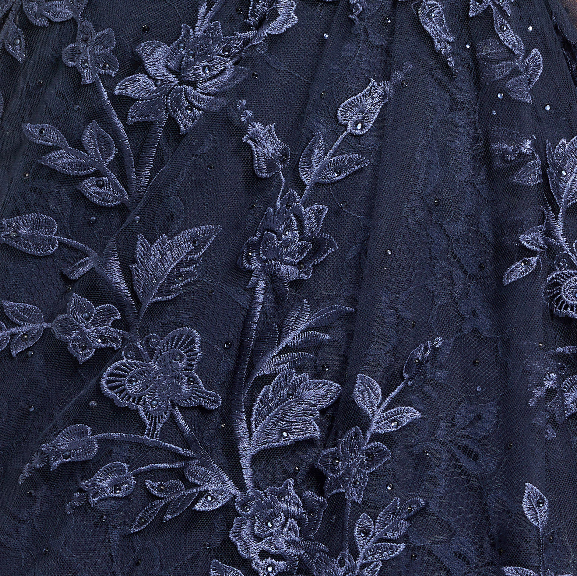 Women's Faux Wrap Embroidered Cap Sleeve Gown - Midnight,US 2