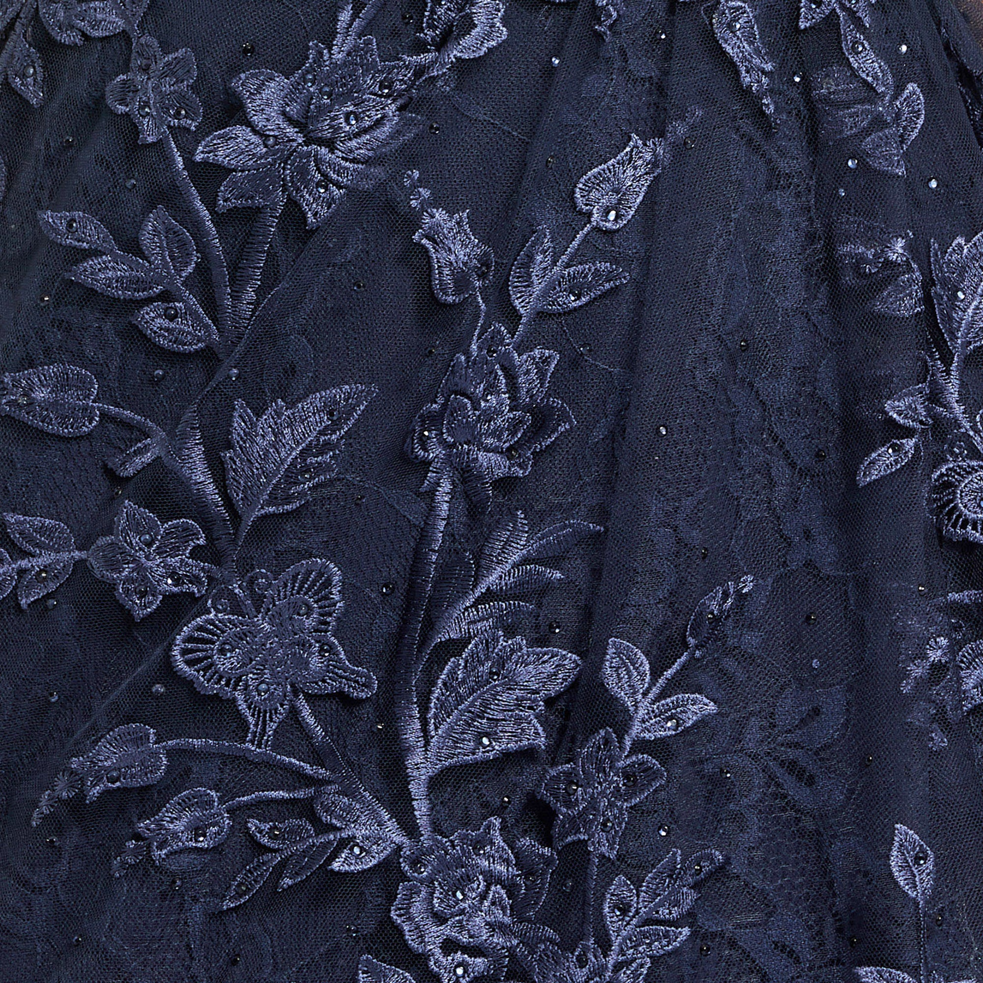Women's Faux Wrap Embroidered Cap Sleeve Gown - Midnight,US 2