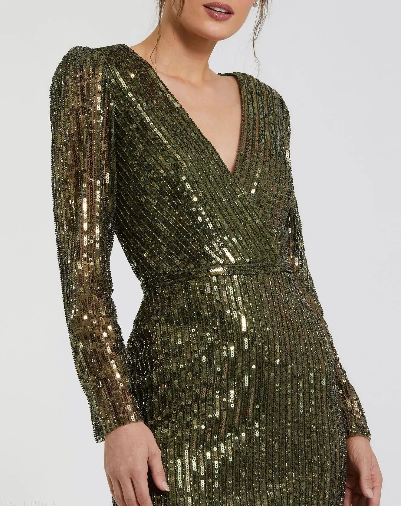 Green Long Sleeve Sequined Mini Dress - Mac Duggal