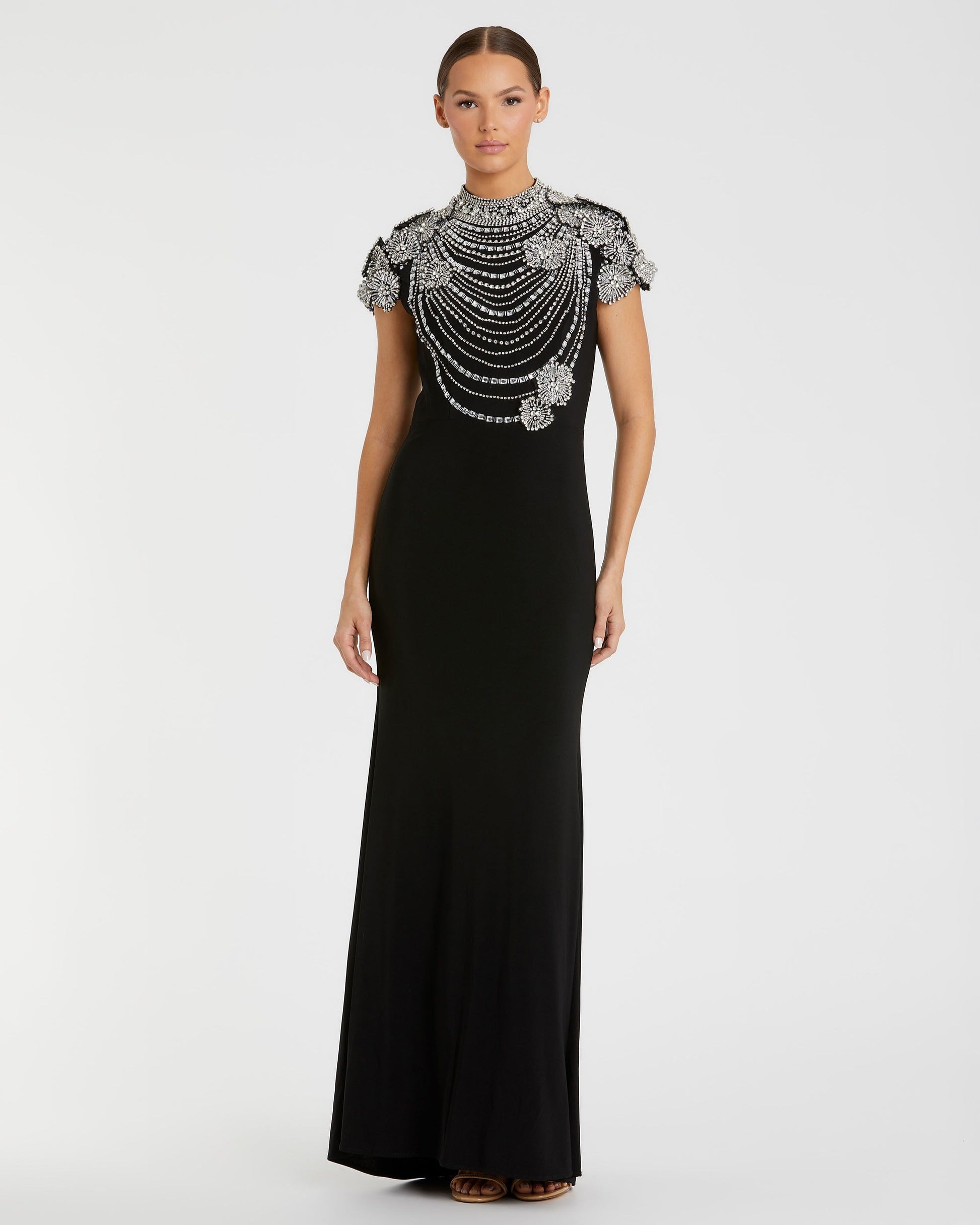 High Neck Embellished Column Gown