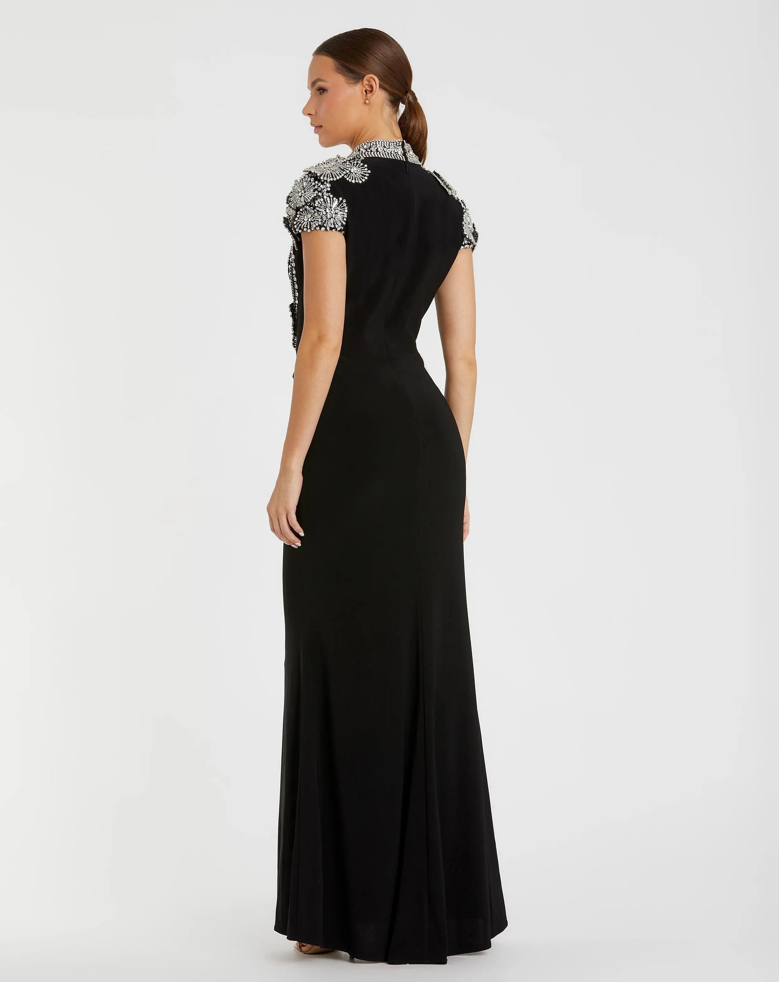 Black High Neck Embellished Column Gown - Mac Duggal