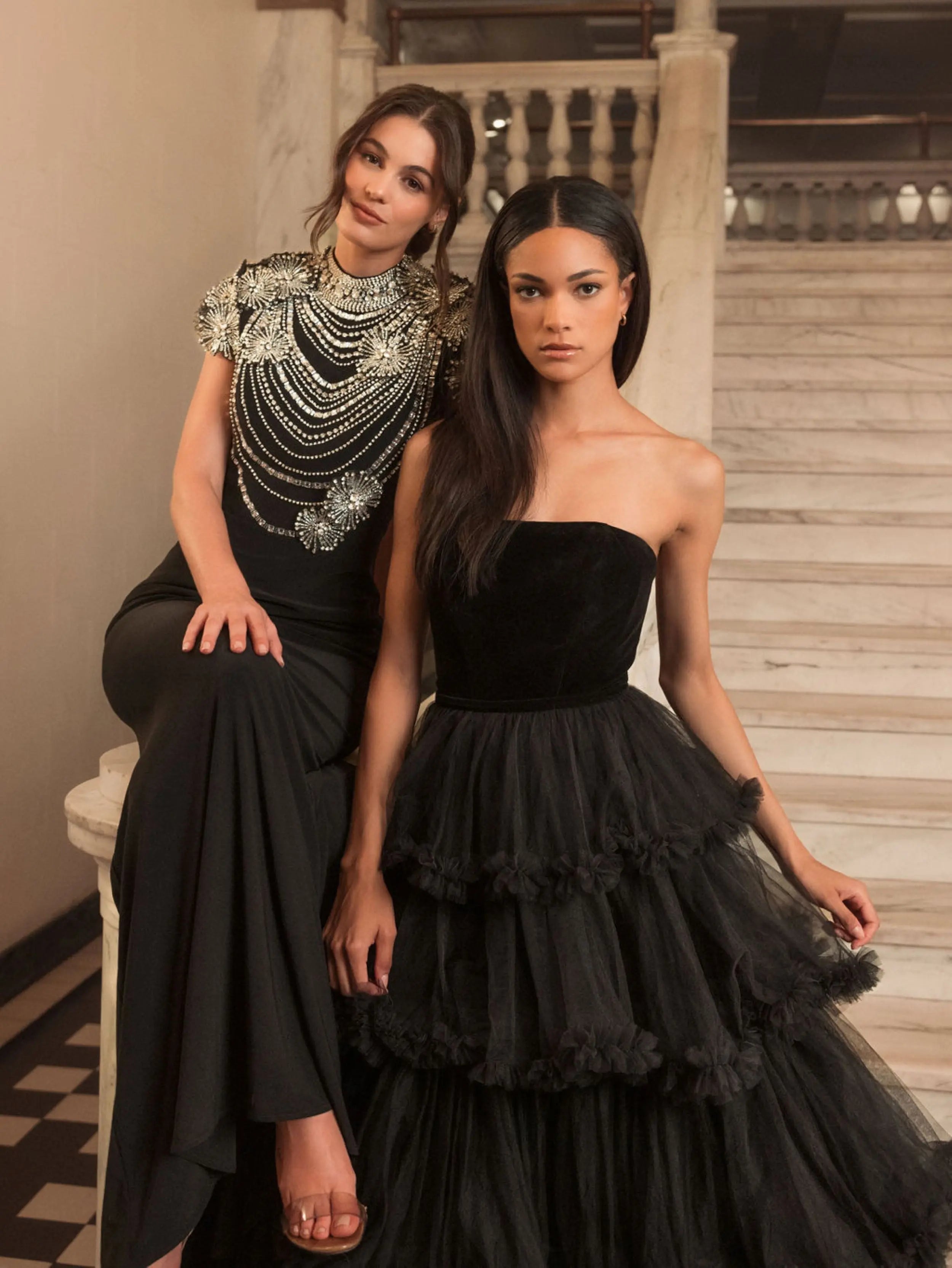 Black High Neck Embellished Column Gown - Mac Duggal