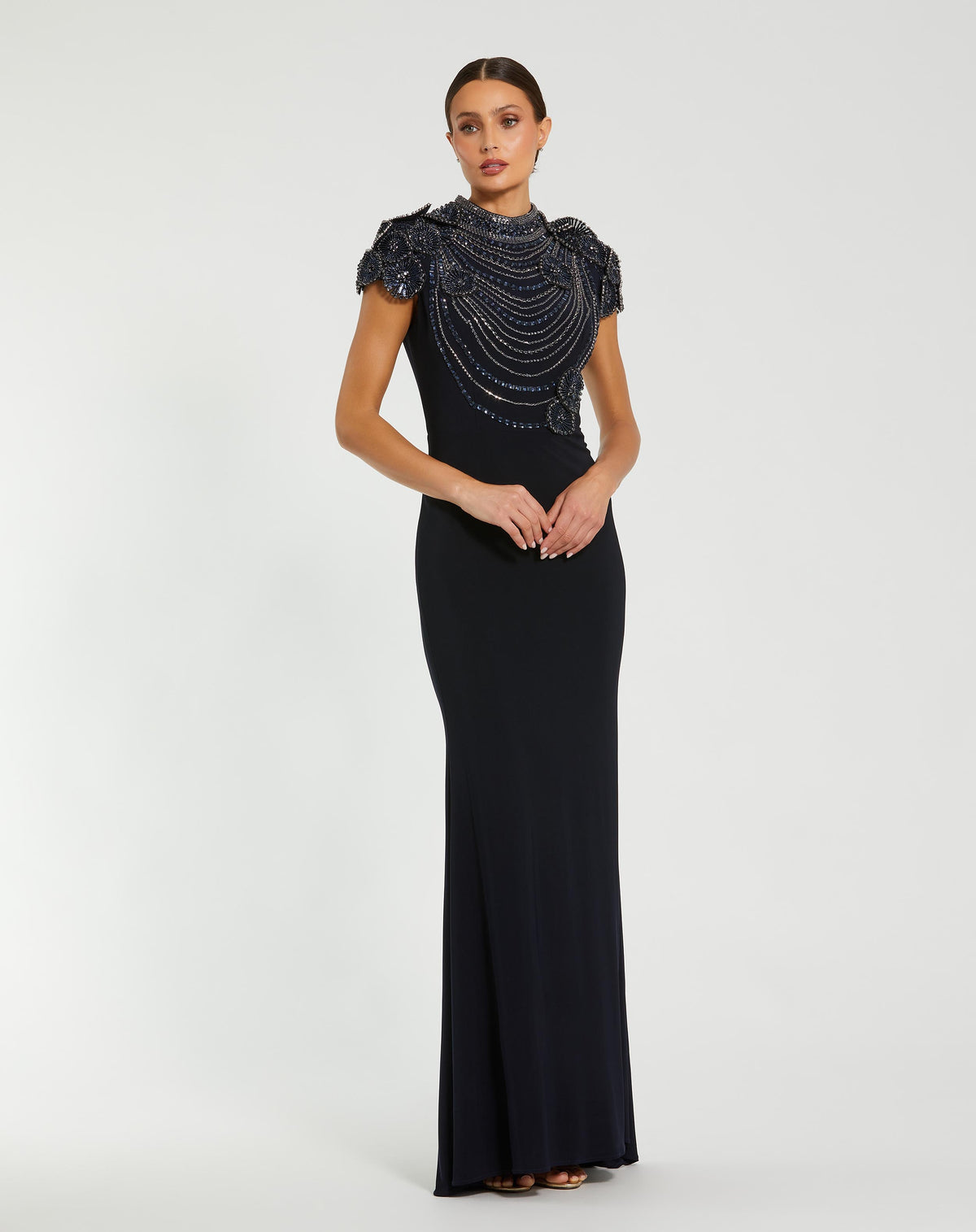Midnight High Neck Embellished Column Gown - Mac Duggal
