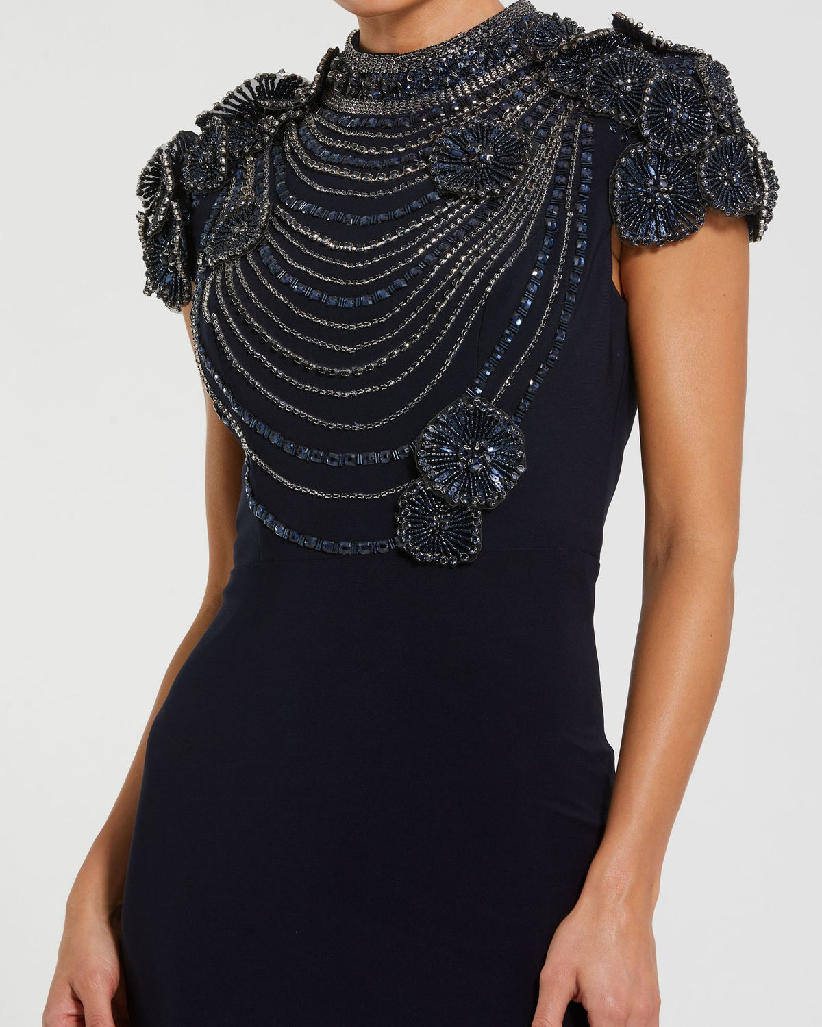 Midnight High Neck Embellished Column Gown - Mac Duggal