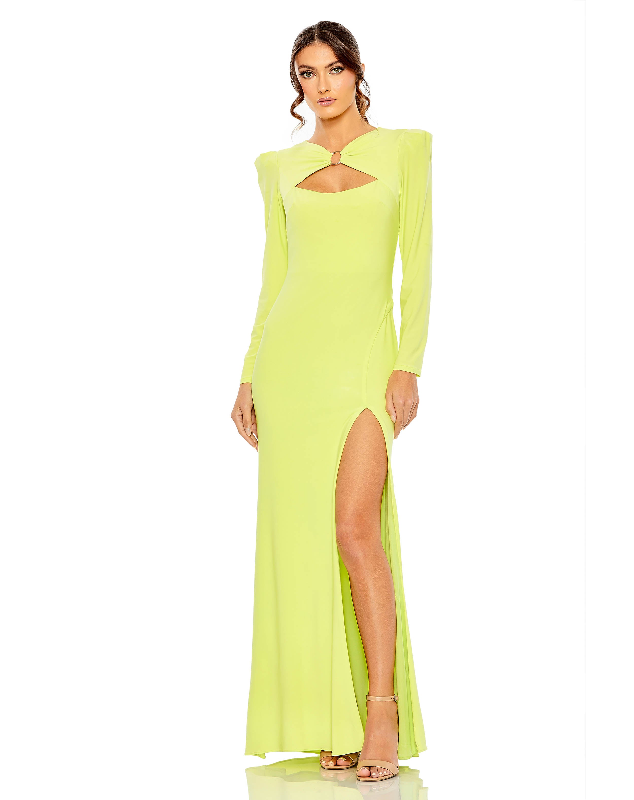 High Neck Cut Out Long Sleeve Slit Gown | Sample | Sz. 2