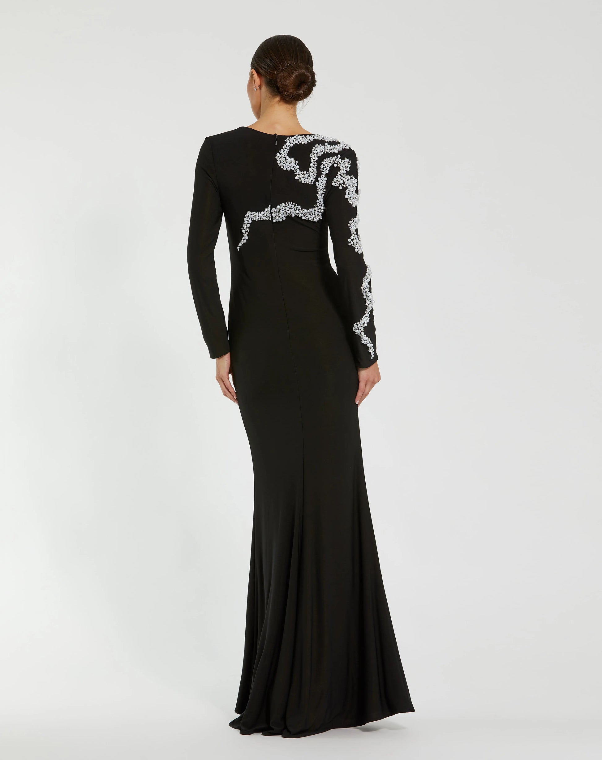 Black Jersey Evening Gown with Beaded Swirl Detail Mac Duggal