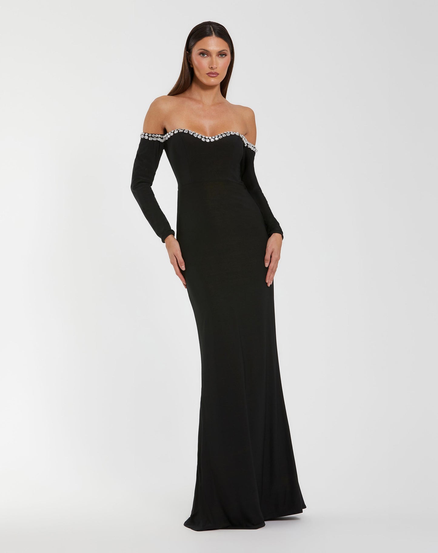 Black Long Sleeve Off The Shoulder Mermaid Gown - Ieena for Mac Duggal