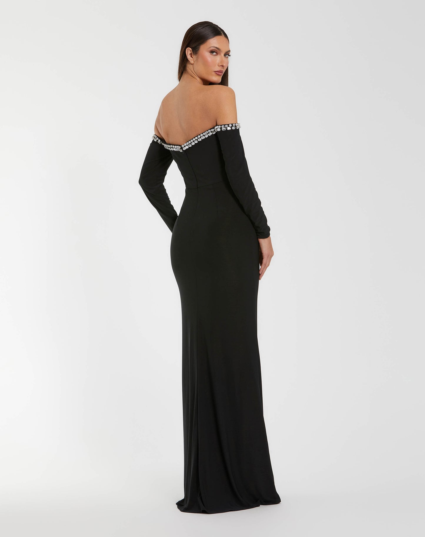 Black Long Sleeve Off The Shoulder Mermaid Gown - Ieena for Mac Duggal