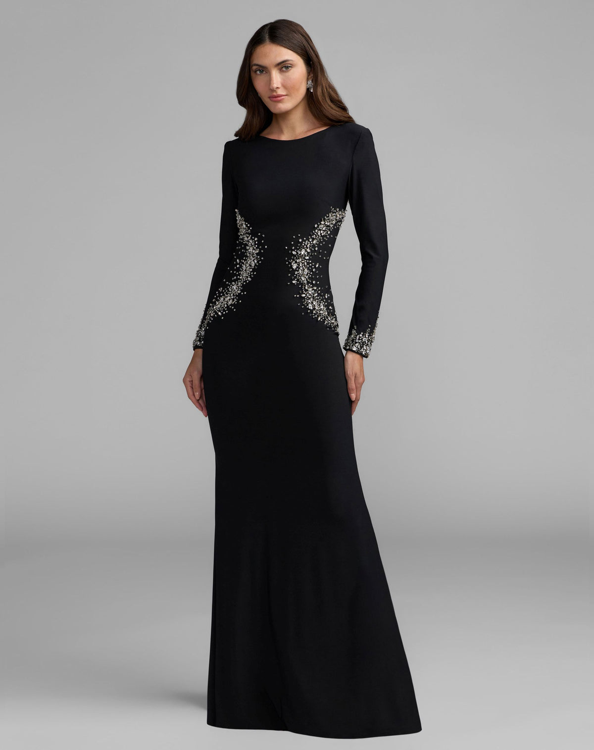 Black Long Sleeve Embellished Jersey Gown - Ieena for Mac Duggal