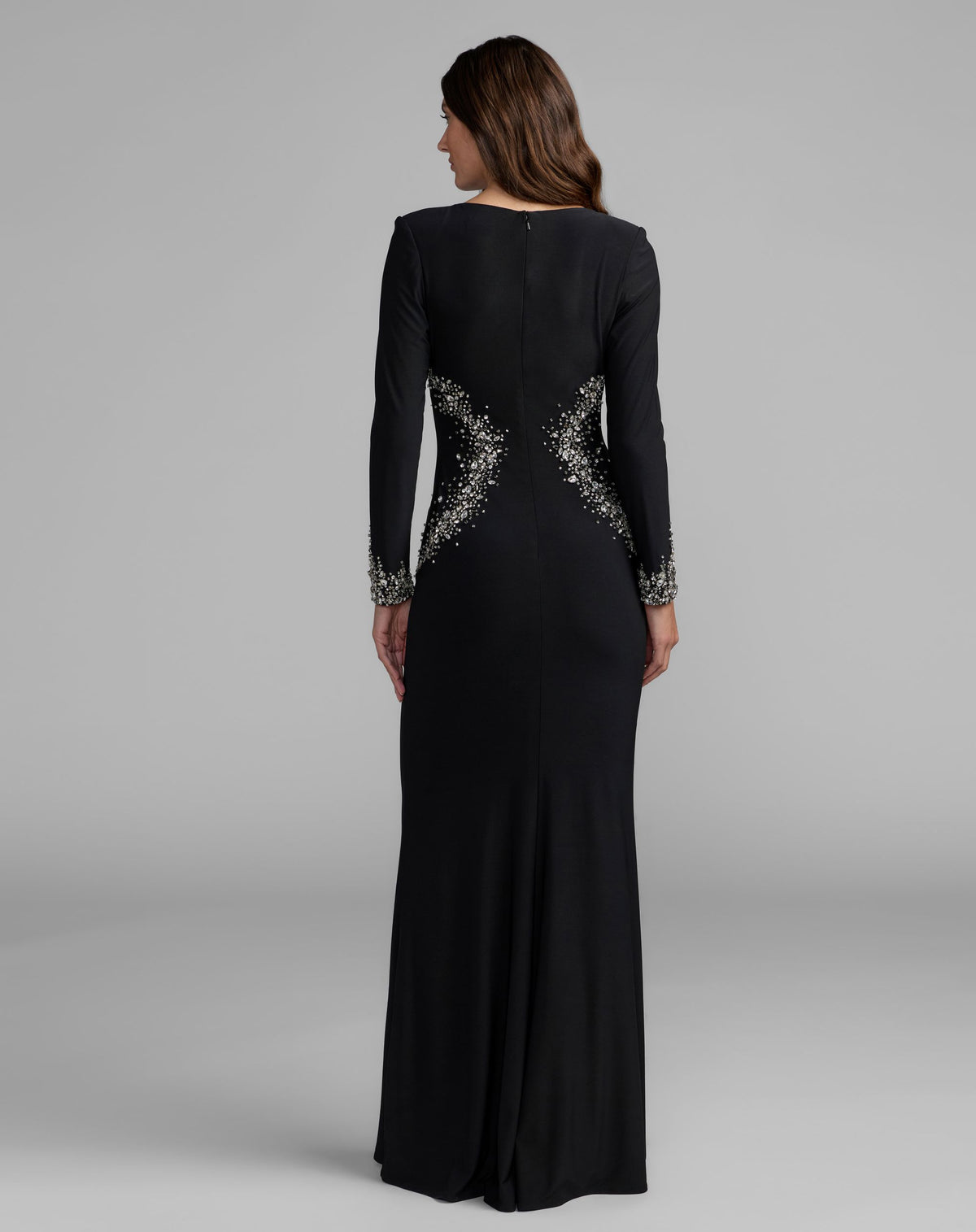 Black Long Sleeve Embellished Jersey Gown - Ieena for Mac Duggal