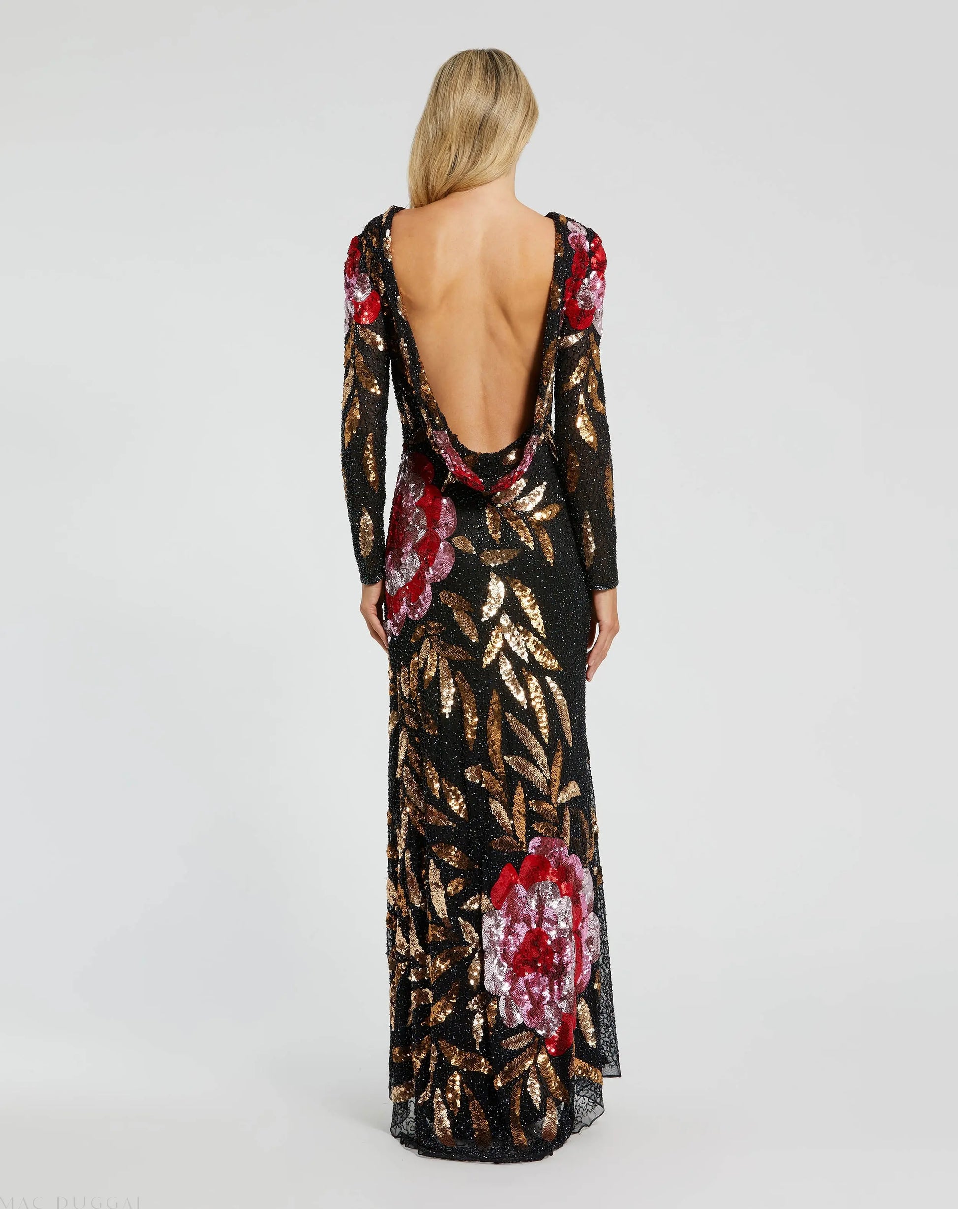 Embellished Floral Long Sleeve Gown - Mac Duggal