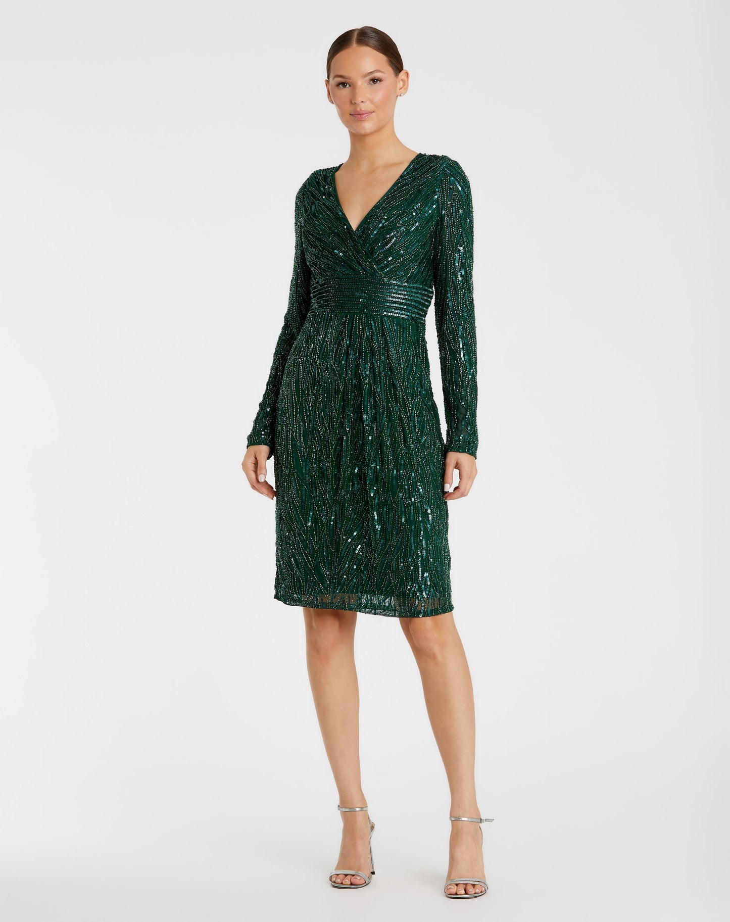 Long Sleeve Embellished Sequin Cocktail Dress