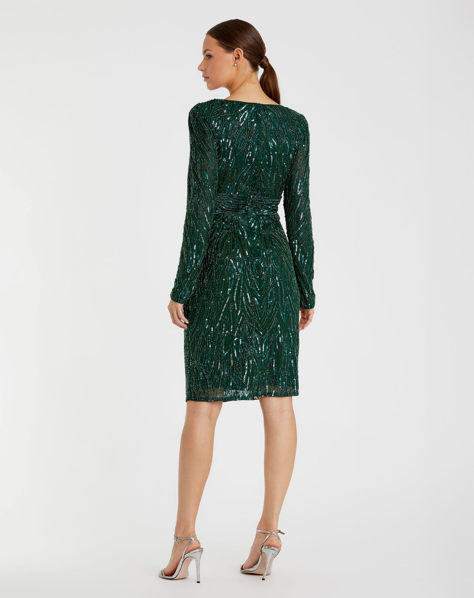 Long Sleeve Embellished Sequin Cocktail Dress